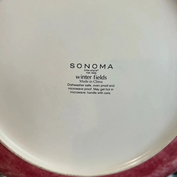 Dinner Serving Plates Charger Platters Sonoma Cranberry Winter Fields Red Set 2 - Picture 3 of 4